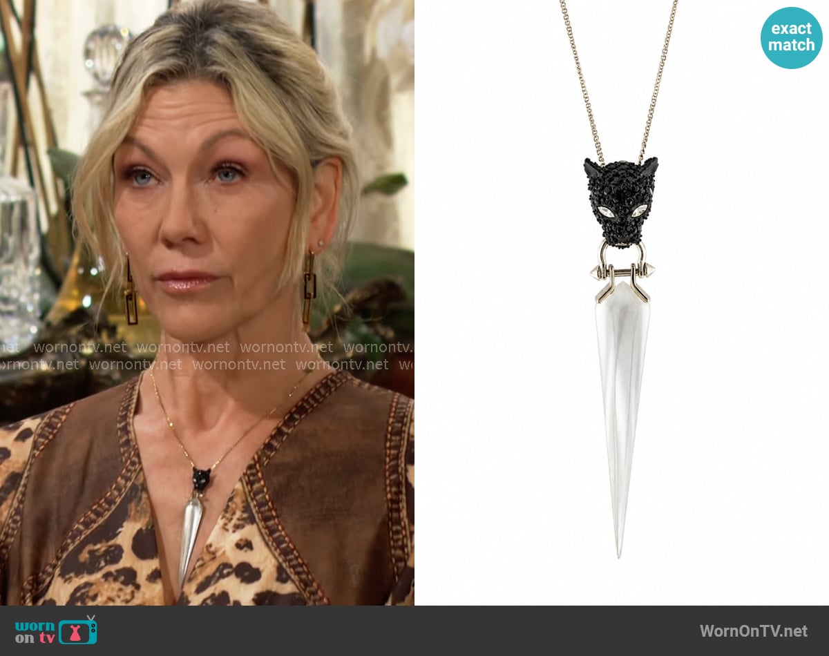 Alexis Bittar Crystal Encrusted Panther Pendant Necklace worn by Patty Williams (Stacy Haiduk) on The Young and the Restless