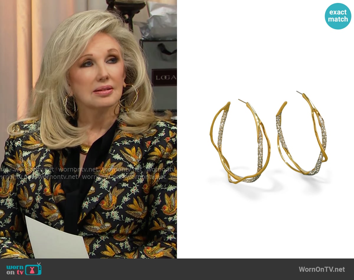 Alexis Bittar Intertwined Gold Two Tone Pave Hoop Earring worn by Dottie (Morgan Fairchild) on The Bold and the Beautiful