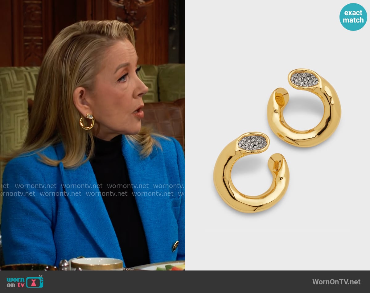 Alexis Bittar Solanales Crystal Front-Facing Hoop Earrings worn by Nikki Reed Newman (Melody Thomas-Scott) on The Young and the Restless