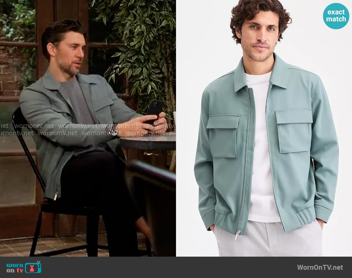 Alfani Athlux Harrington Collar Full-Zip Jacket in Tuscan Sage worn by Cane Ashby (Billy Flynn) on The Young and the Restless