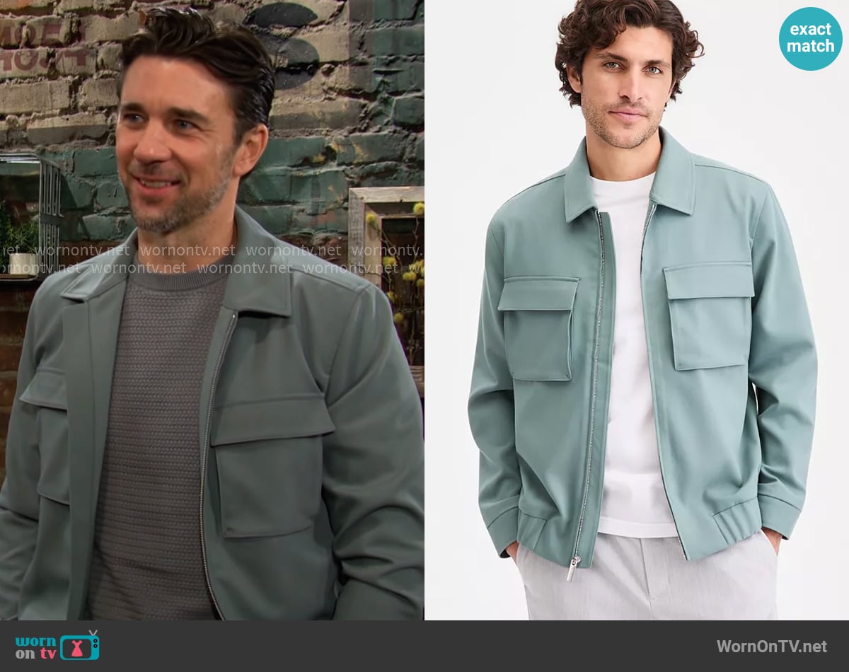 Alfani Athlux Harrington Collar Full-Zip Jacket in Tuscan Sage worn by Cane Ashby (Billy Flynn) on The Young and the Restless