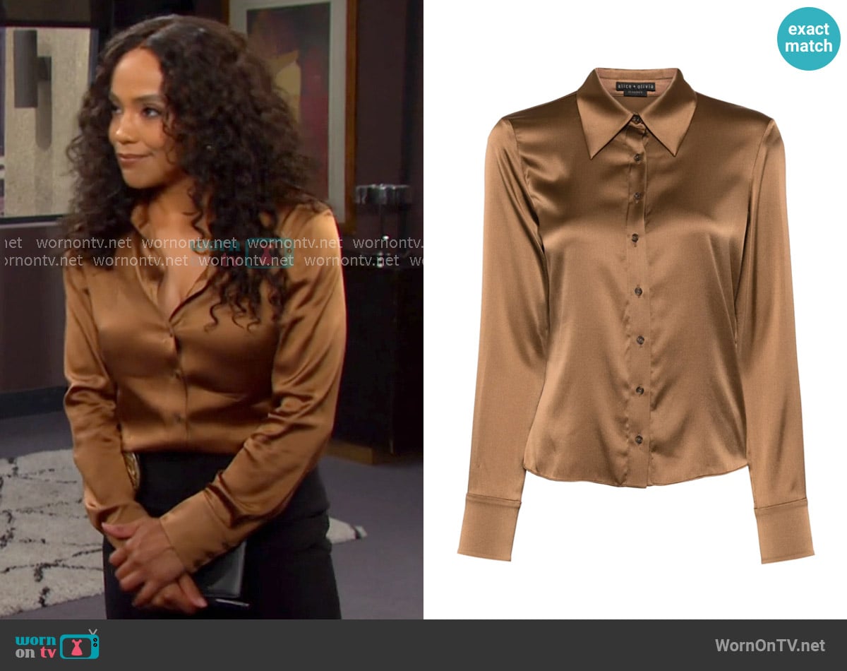 Jada’s brown silk button down shirt on Days of our Lives
