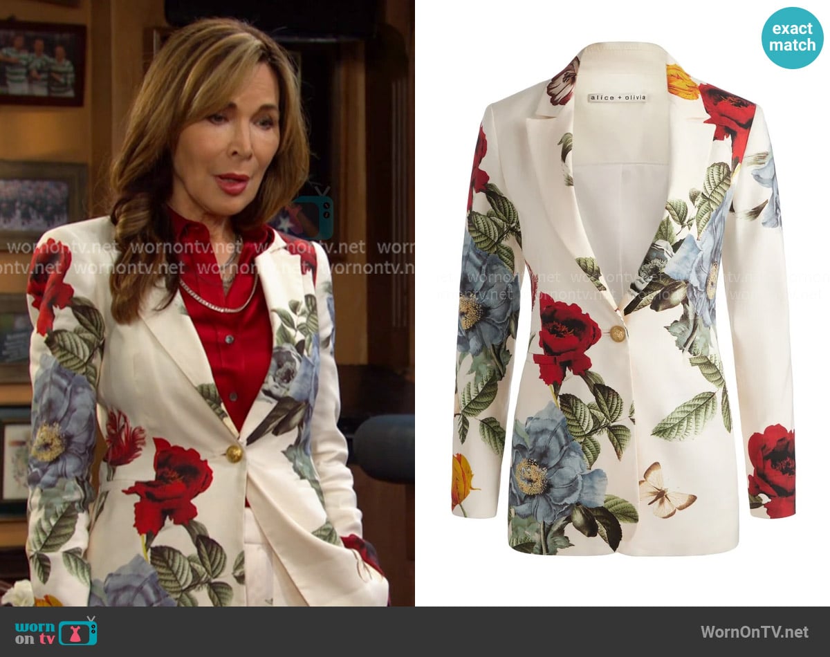 Alice + Olivia Breann Blazer in provence floral lg worn by Kate Roberts (Lauren Koslow) on Days of our Lives