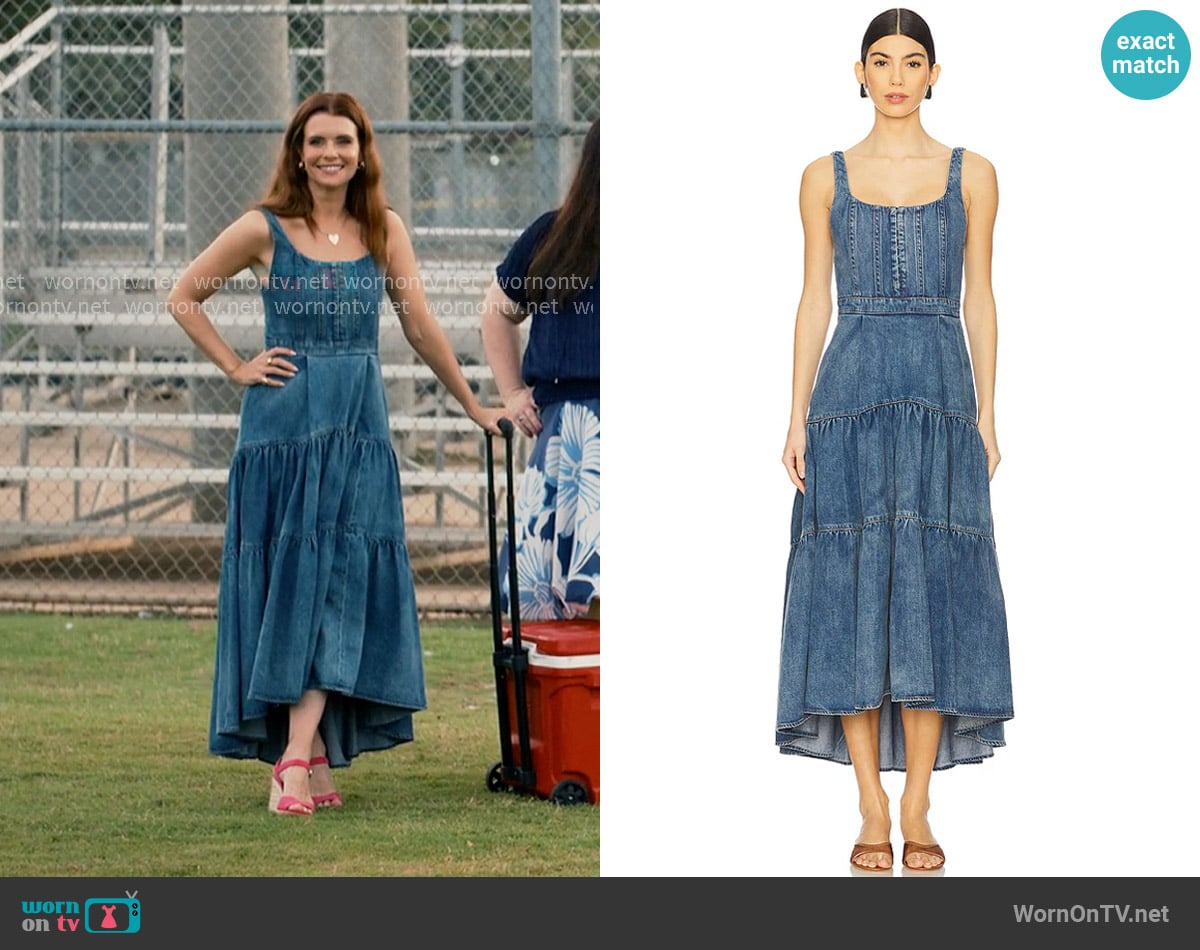 Alice + Olivia Diana Structured Denim Midi Dress worn by Maddie Townsend (JoAnna Garcia Swisher) on Sweet Magnolias
