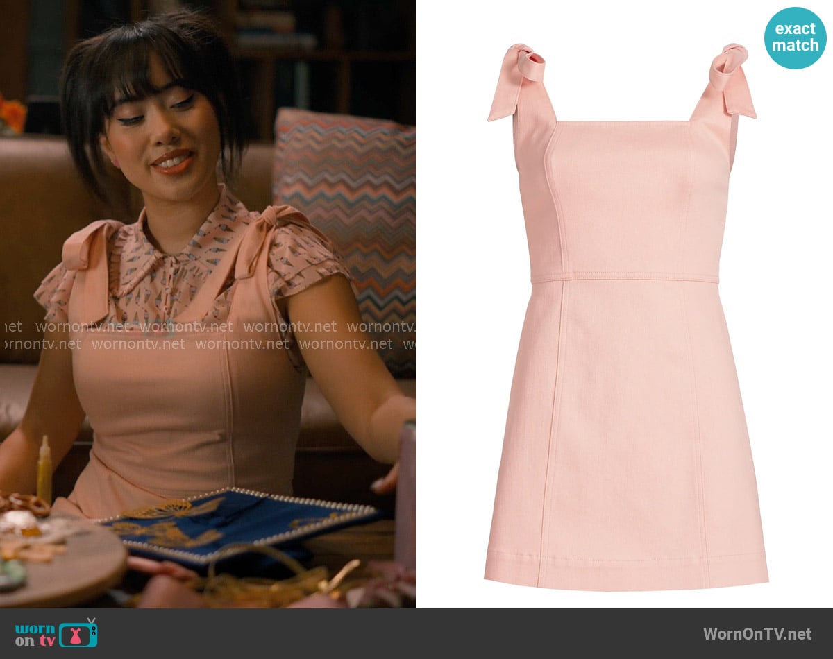 Alice + Olivia Maryann Tie-Strap Minidress in Pink Bloom worn by Lily Song (Artemis) on Sweet Magnolias