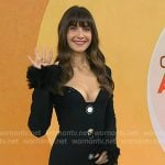 Alison Brie’s black feather trim mini dress on Today