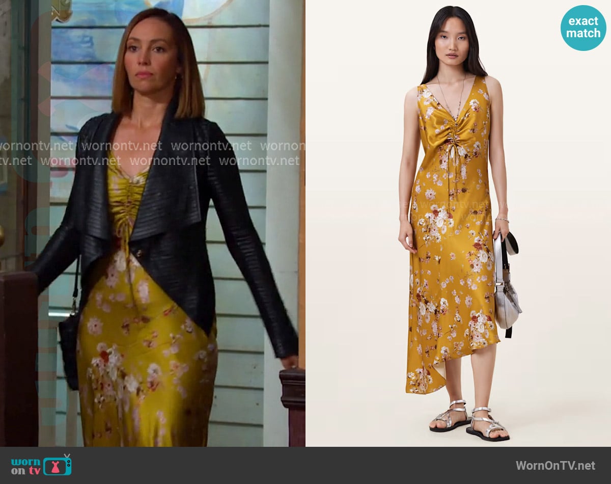 All Saints Alexi Slipdress in Armada Deep Yellow worn by Gwen Rizczech (Emily O'Brien) on Days of our Lives