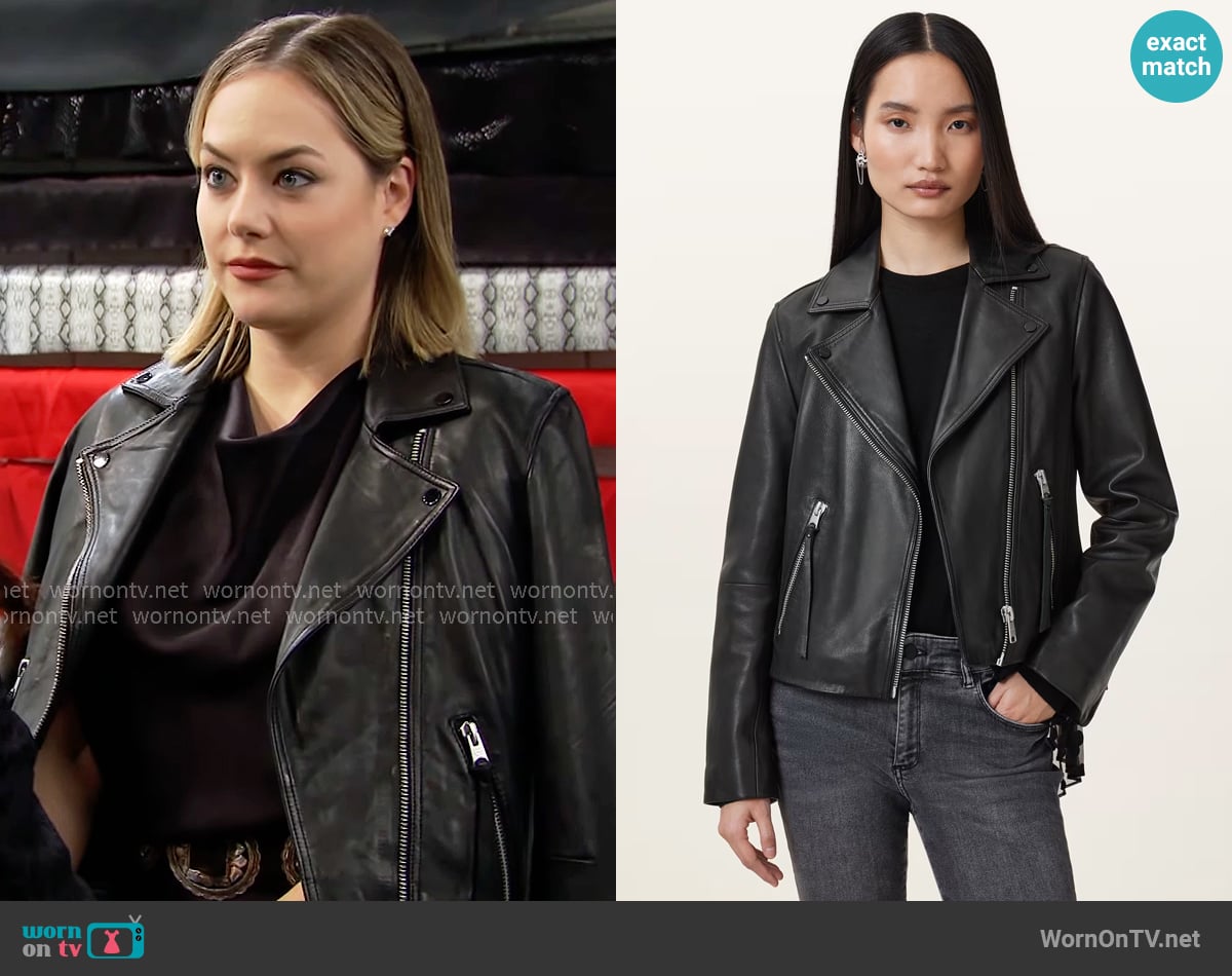 All Saints Dalby Leather Biker Jacket worn by Hope Logan (Annika Noelle) on The Bold and the Beautiful