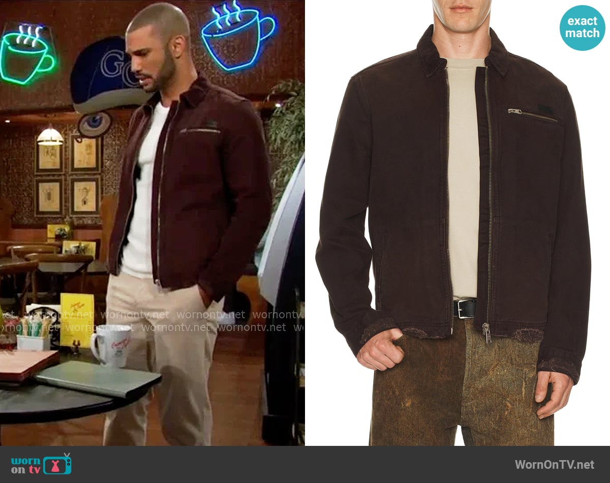 All Saints Rothwell Jacket in Birch Brown worn by Holden Novak (Nathan Owens) on The Young and the Restless
