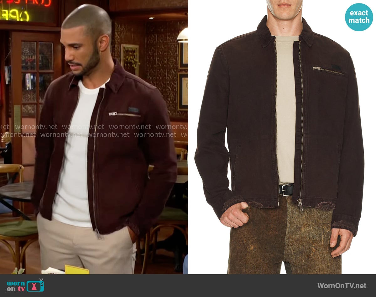 All Saints Rothwell Jacket in Birch Brown worn by Holden Novak (Nathan Owens) on The Young and the Restless