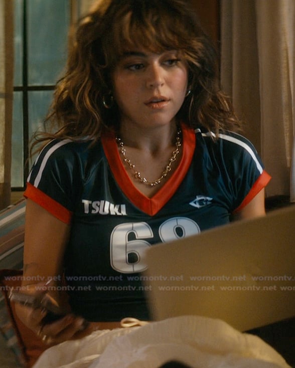 Allie’s blue 68 jersey on Off Campus