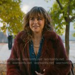 Allie’s denim jumpsuit and burgundy zip fur jacket on Off Campus