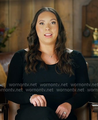 Alli’s black ribbed scoop neck confessional dress on The McBee Dynasty Real American Cowboys