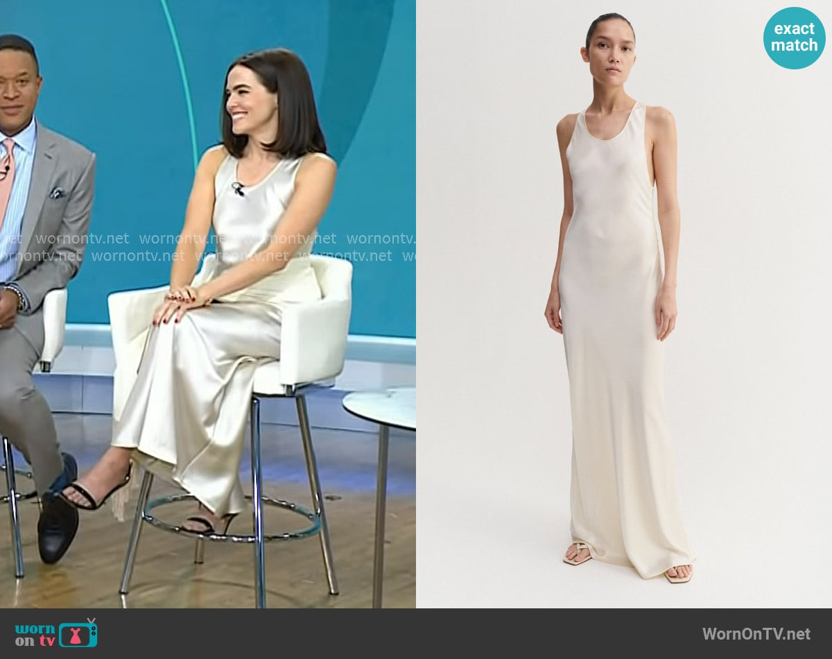 Zoey Deutch’s white satin maxi dress on Today Zoey Deutch’s white satin maxi dress on Today
