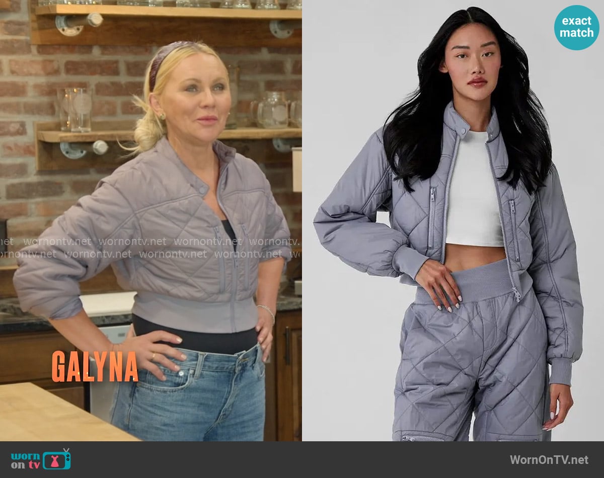 Alo Yoga Snowrider Puffer Jacket in grey worn by Galyna Saltkovska on The McBee Dynasty Real American Cowboys