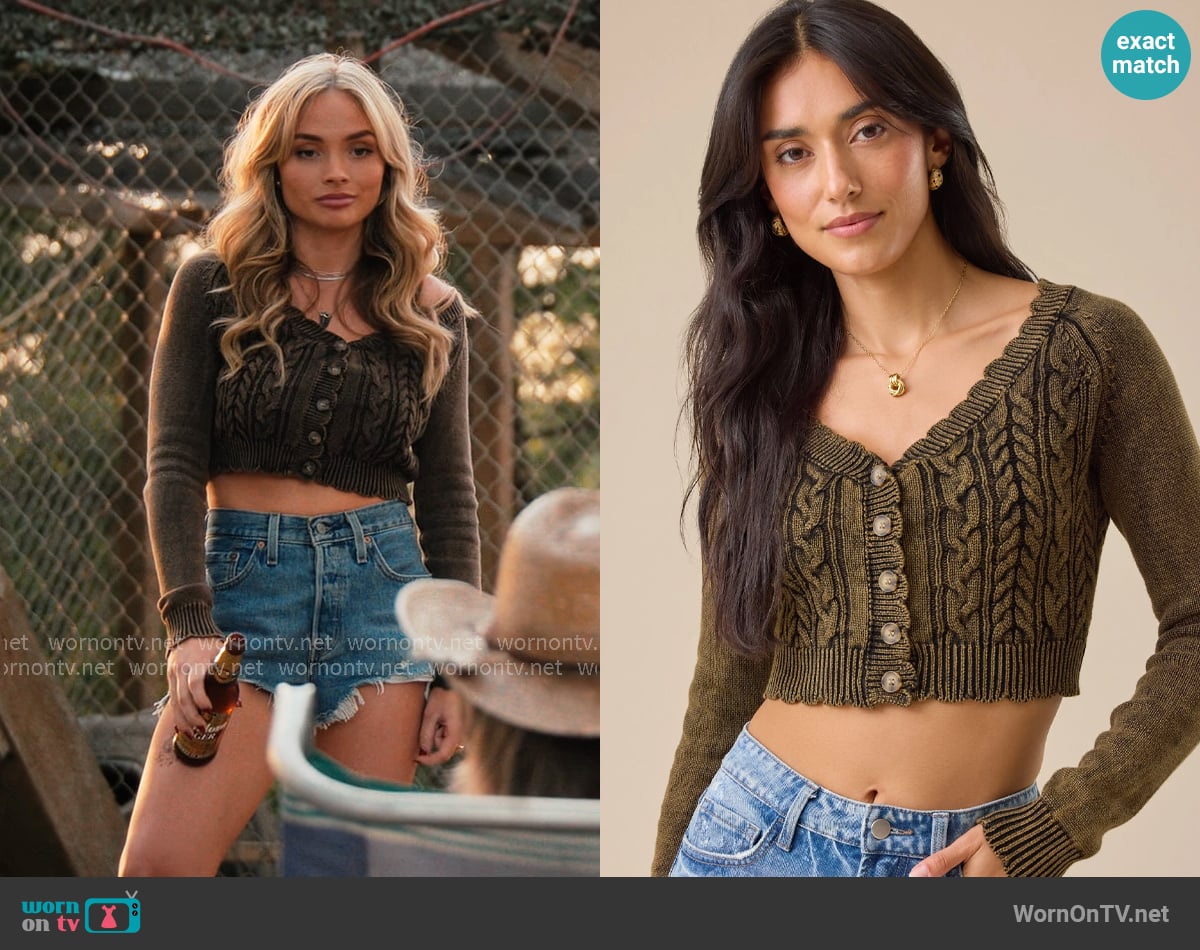 Altar'd State Claudia Scalloped Cable Cardigan worn by Oreana (Natalie Alyn Lind) on Dutton Ranch