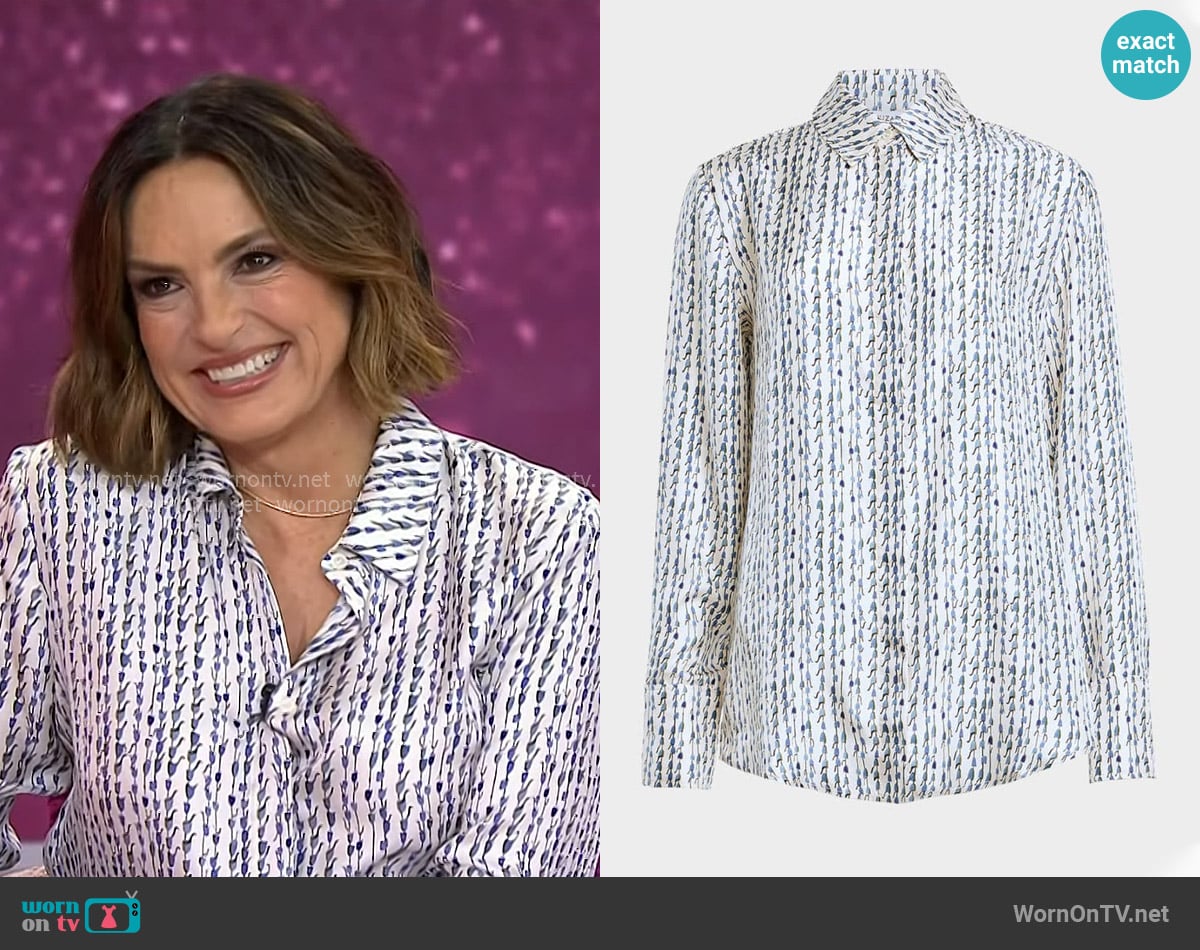 Mariska Hargitay’s white and blue printed button down shirt on Today Mariska Hargitay’s white and blue printed button down shirt on Today