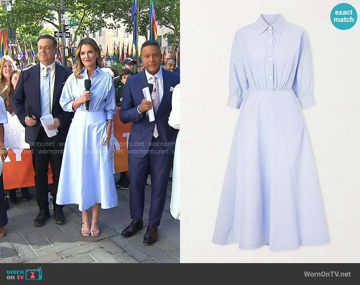 Altuzarra Striped Cotton-poplin Midi Dress in Light Blue worn by Savannah Guthrie on Today