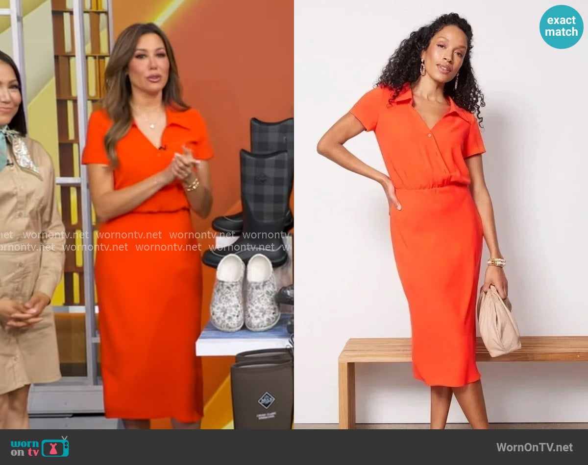 Amanda Uprichard Reya Collard Sheath Midi Dress worn by Leslie Lopez on Good Morning America