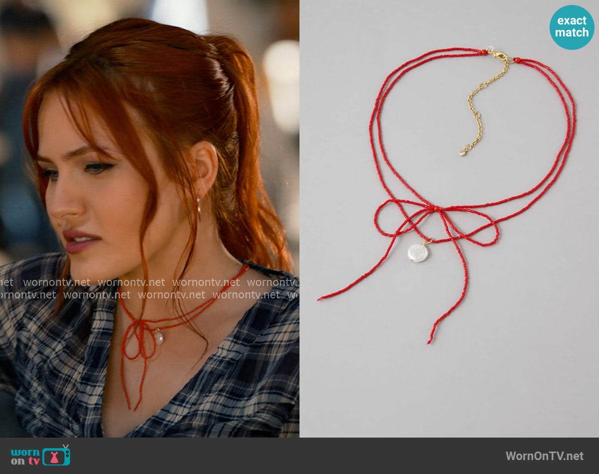 American Eagle Bow Necklace in Red worn by Olivia Harris (Tomi Rose) on Sweet Magnolias