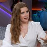 Amy Adams' scarf skirt and wrap top on The Kelly Clarkson Show