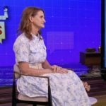 Amy Neunsinger's blue floral print shirtdress on Live with Kelly and Mark