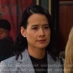 Amy's blue plaid plaid blazer on Days of our Lives