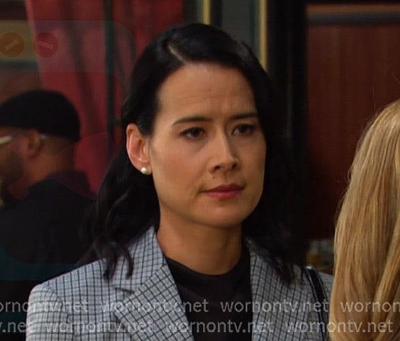 Amy’s blue plaid plaid blazer on Days of our Lives