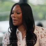 Angela’s white floral lace blouse on The Real Housewives of Atlanta