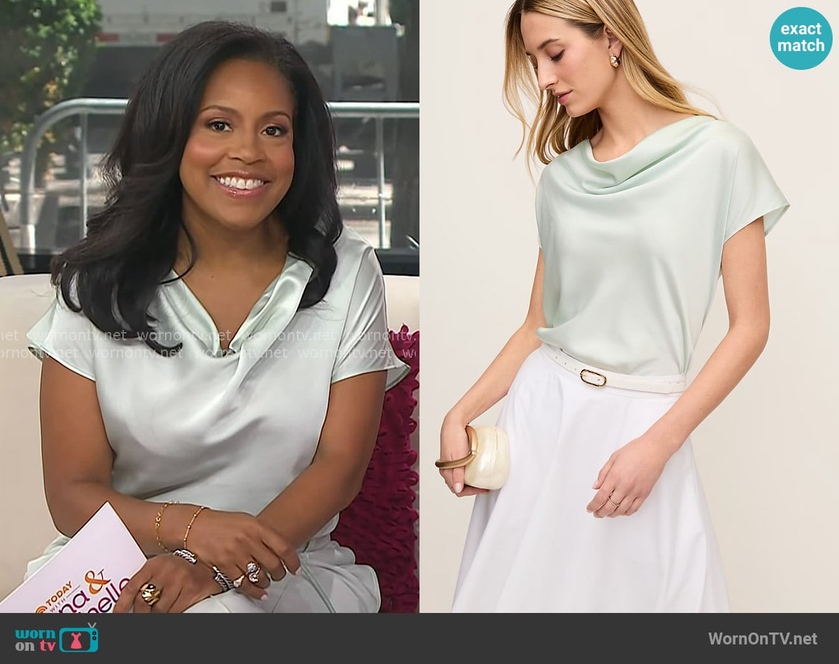 Sheinelle’s mint cowl neck satin top on Today