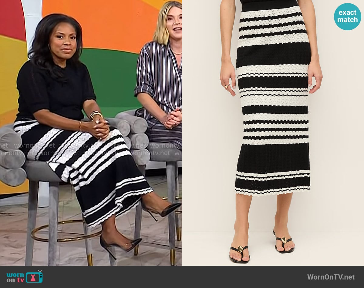 Ann Taylor Striped Woven Midi Skirt worn by Sheinelle Jones on Today