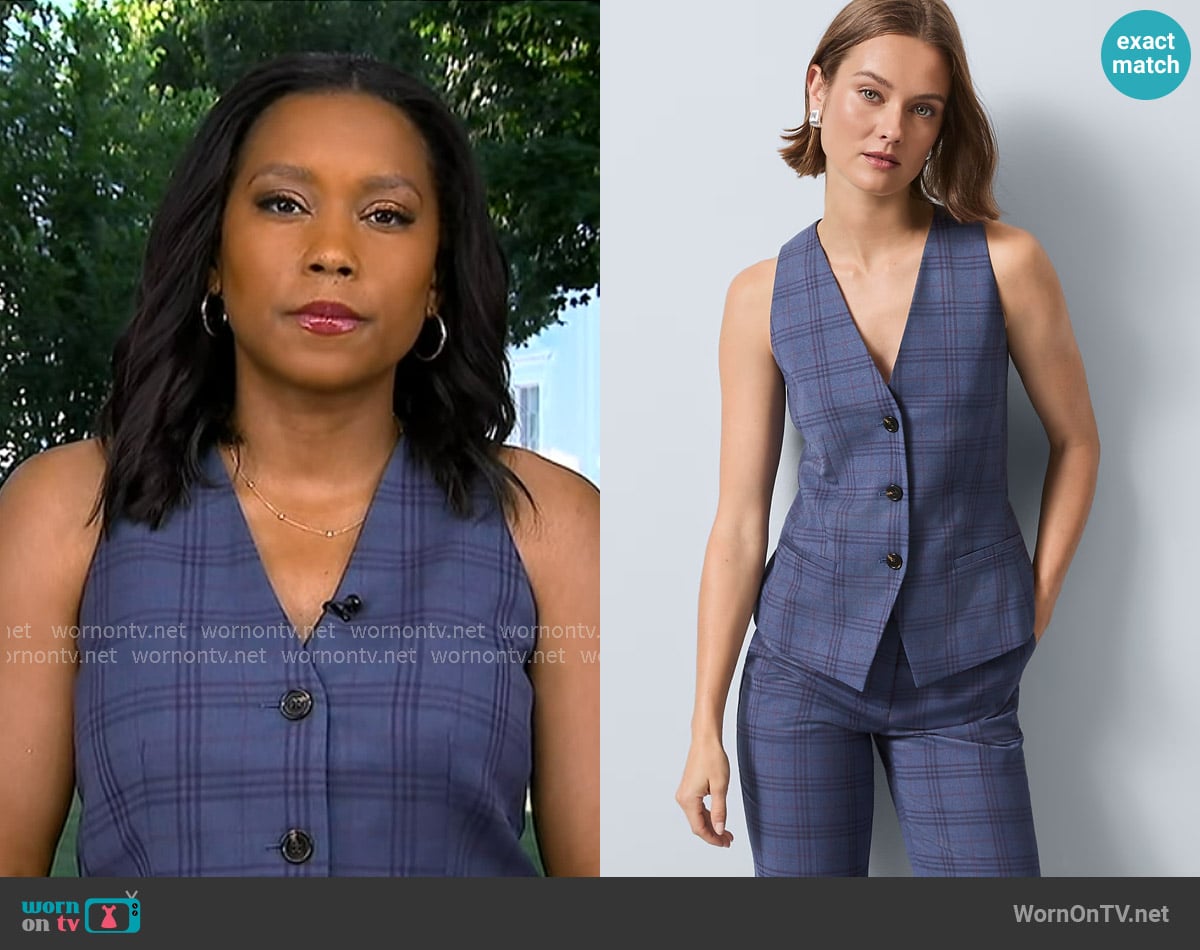 Ann Taylor The Cutaway Vest in Plaid worn by Rachel Scott on Good Morning America