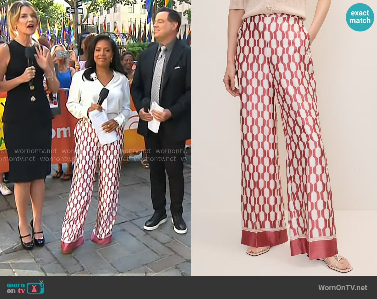 Sheinelle’s pink geometric print pants on Today Sheinelle’s pink geometric print pants on Today