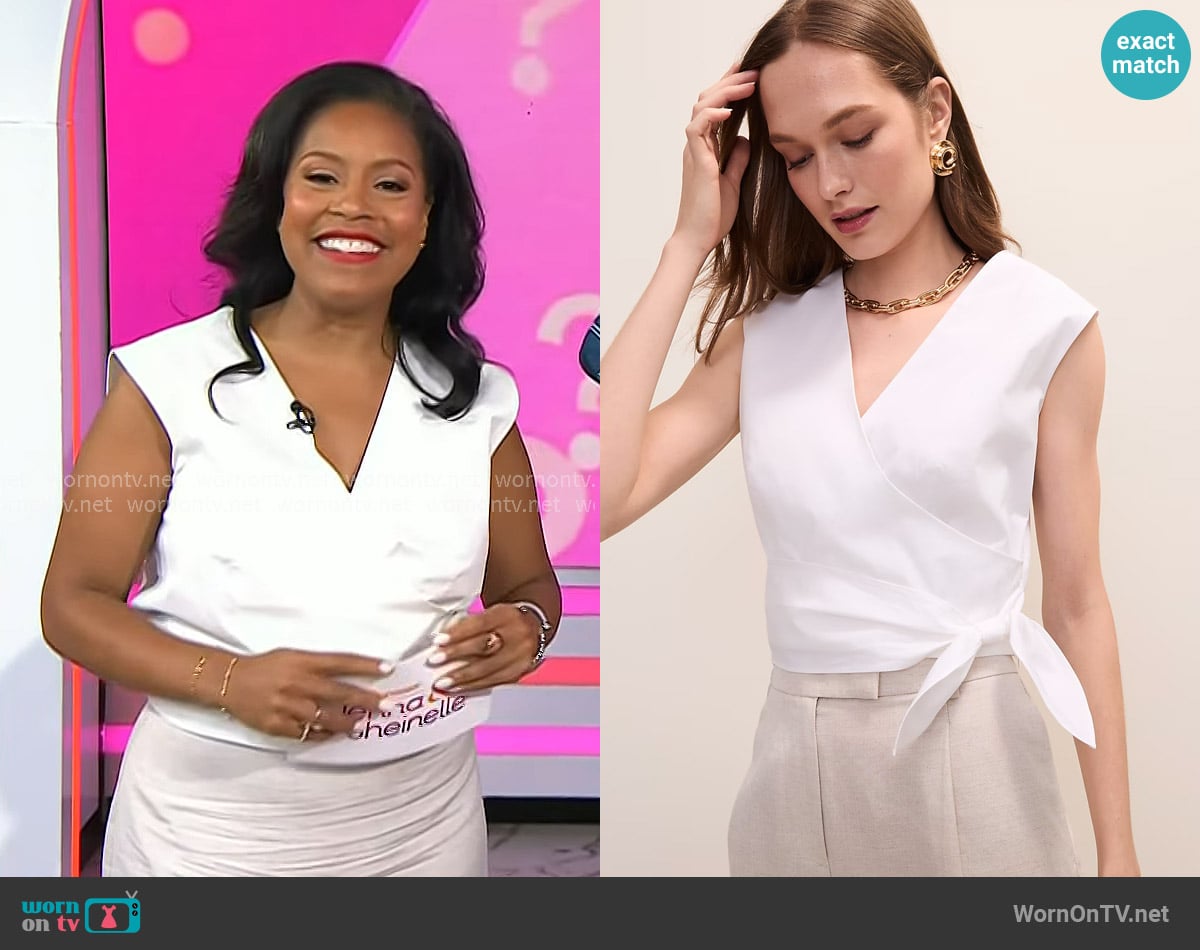 Sheinelle’s white sleeveless wrap top on Today