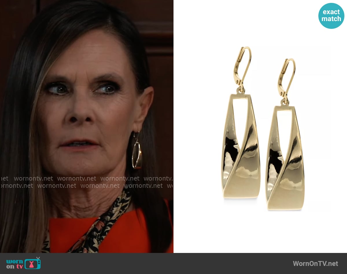 Anne Klein Twisted Metallic Drop Hoop Earrings worn by Lucy Coe (Lynn Herring) on General Hospital