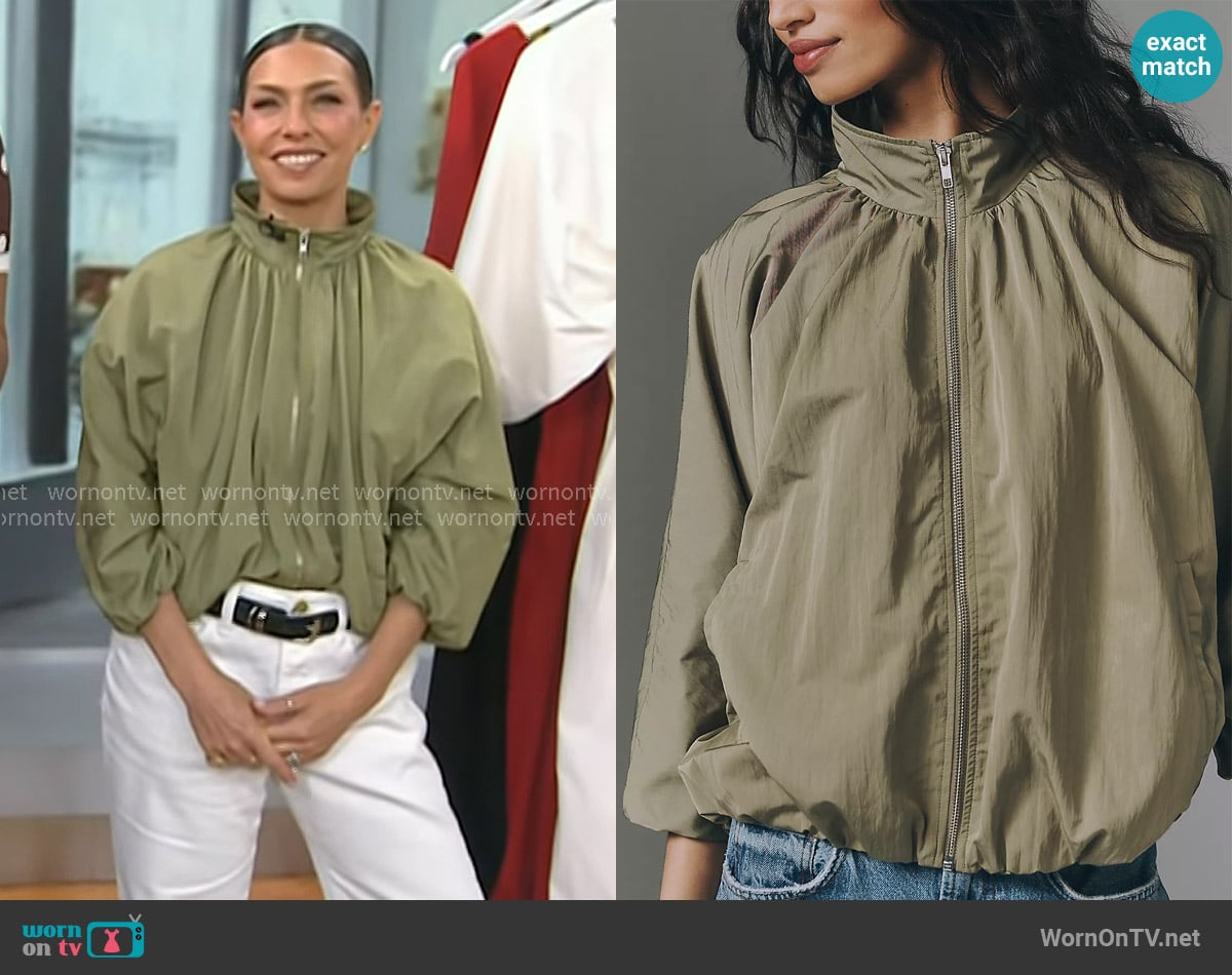 Melissa’s green high neck zip jacket on Today