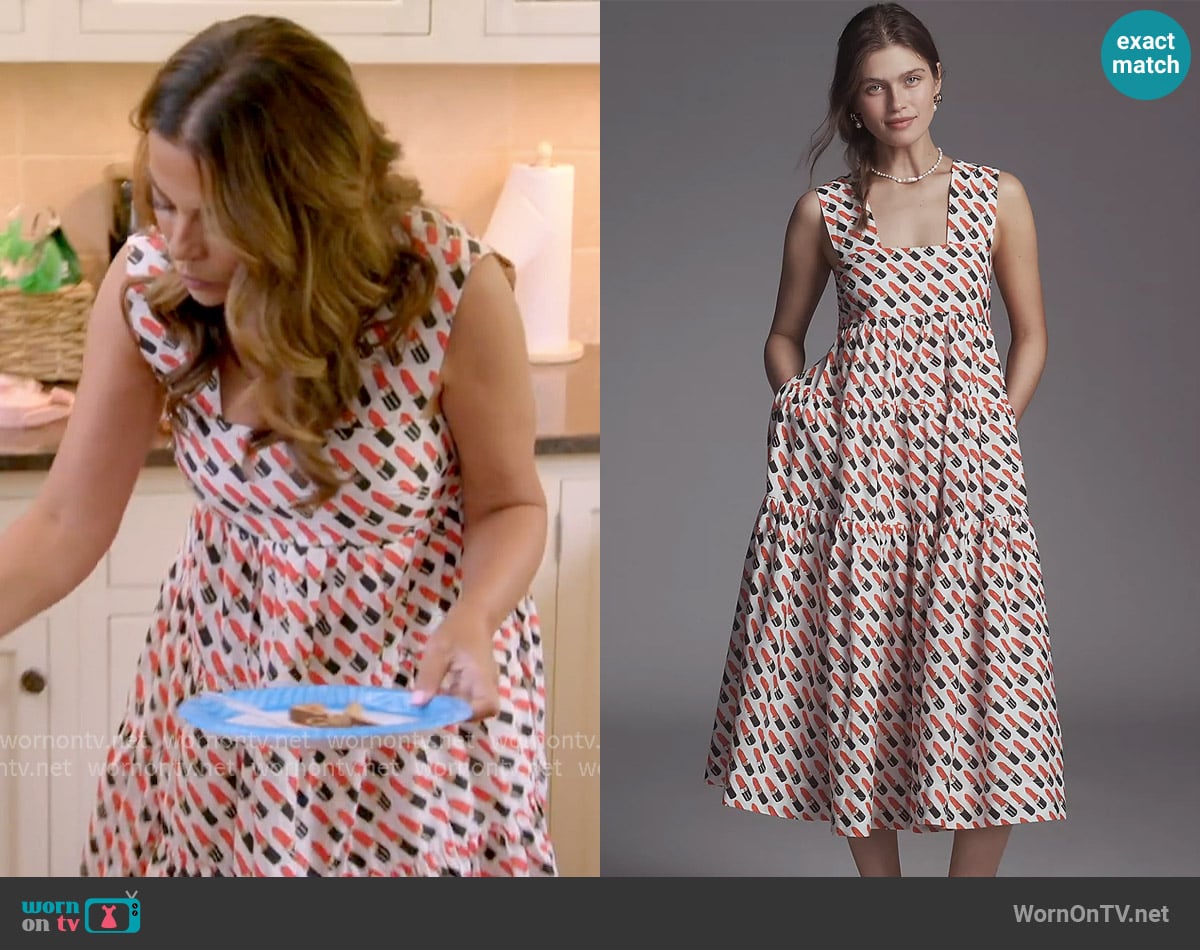 Anthropologie Helena Square-Neck Smocked Tiered Midi Dress worn by Dolores Catania on The Real Housewives of Rhode Island