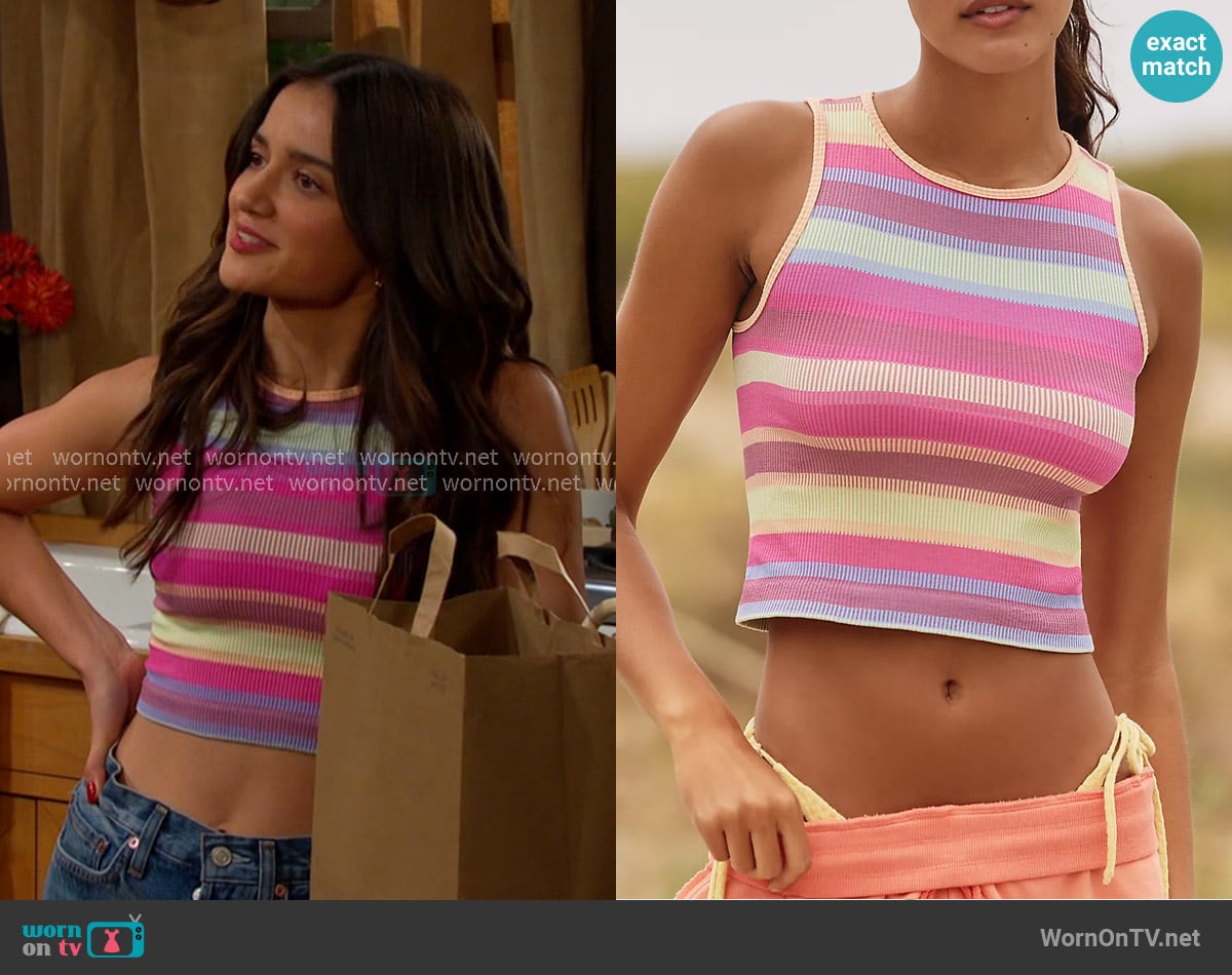Anthropologie Reegan Crew-Neck Crop Racerback Seamless Tank - Striped Edition worn by Arianna Horton (Marissa Reyes) on Days of our Lives
