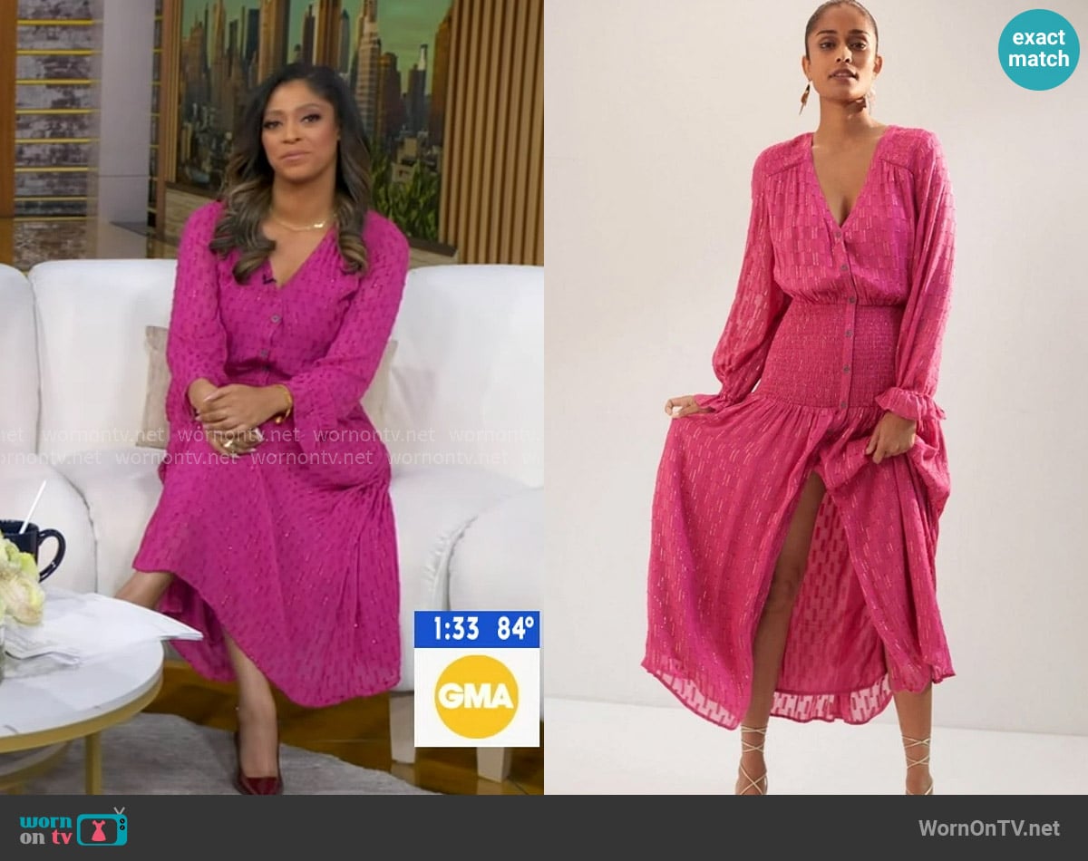 Anthropologie Smocked Maxi Dress worn by Morgan Norwood on Good Morning America