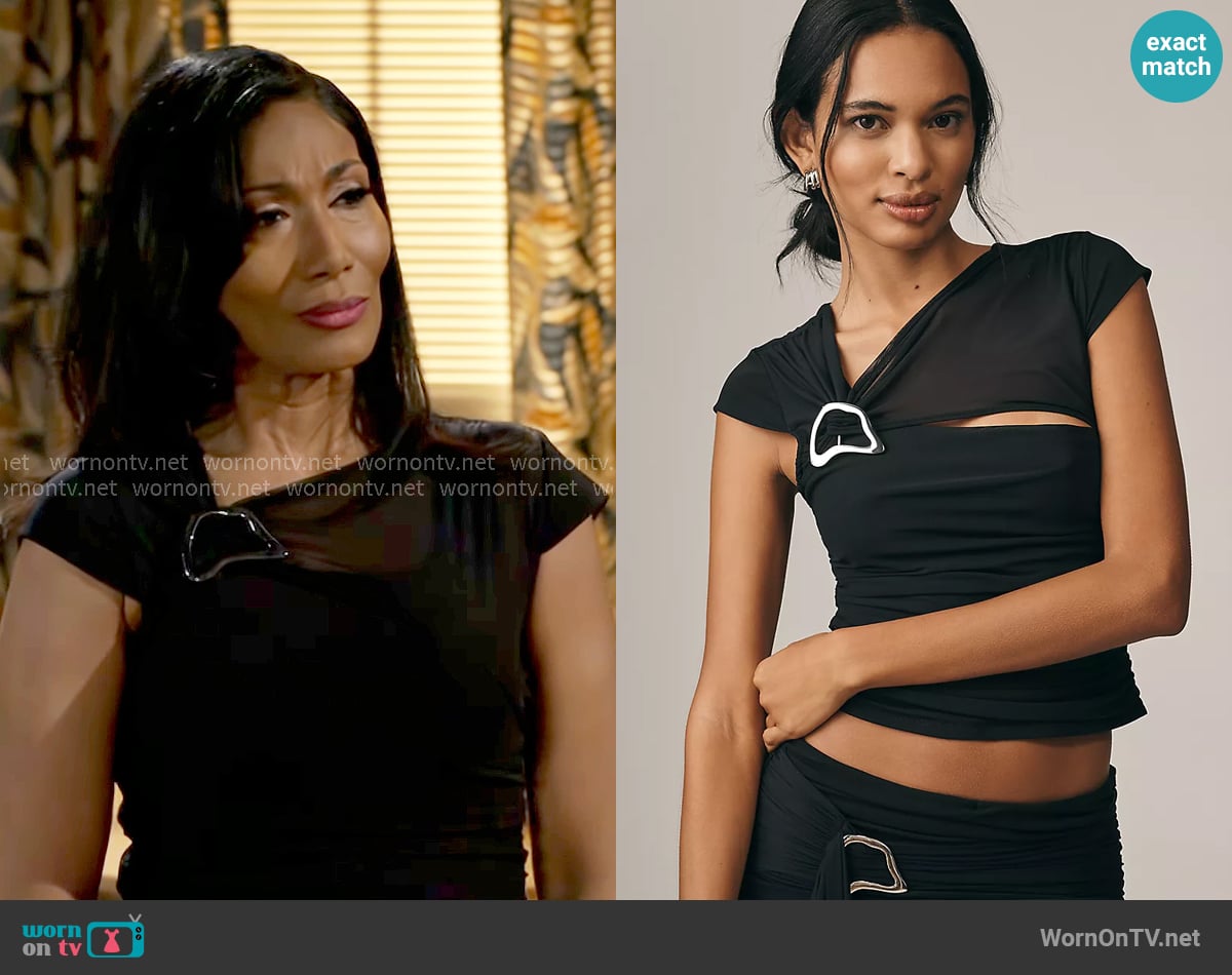 Anthropologie Twisted Hardware Top worn by Dana 'Leslie' Thomas (Trisha Mann-Grant) on Beyond the Gates