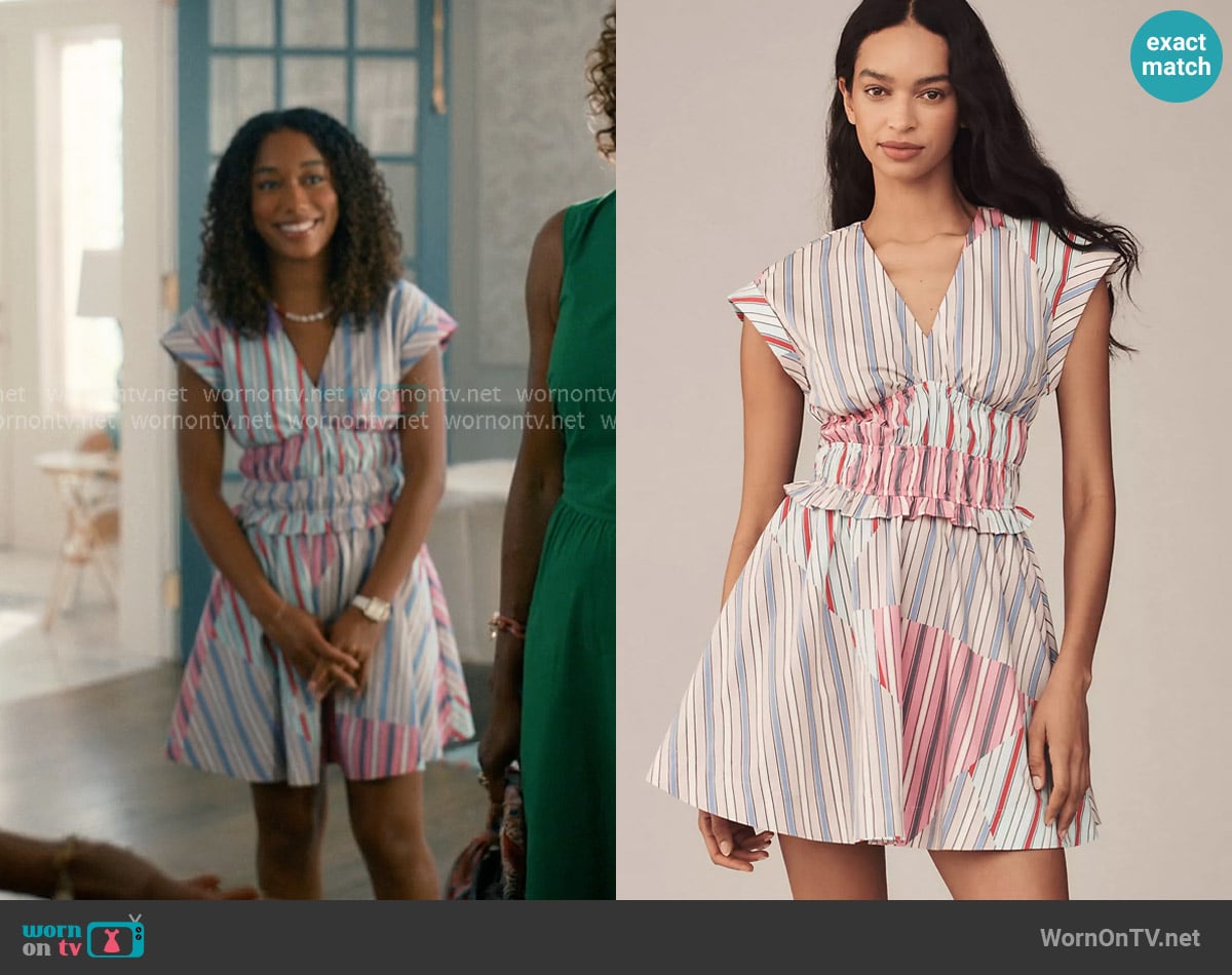 Anthropologie V-Neck Striped A-Line Mini Dress worn by Jessica Whitley (Iman Benson) on Sweet Magnolias