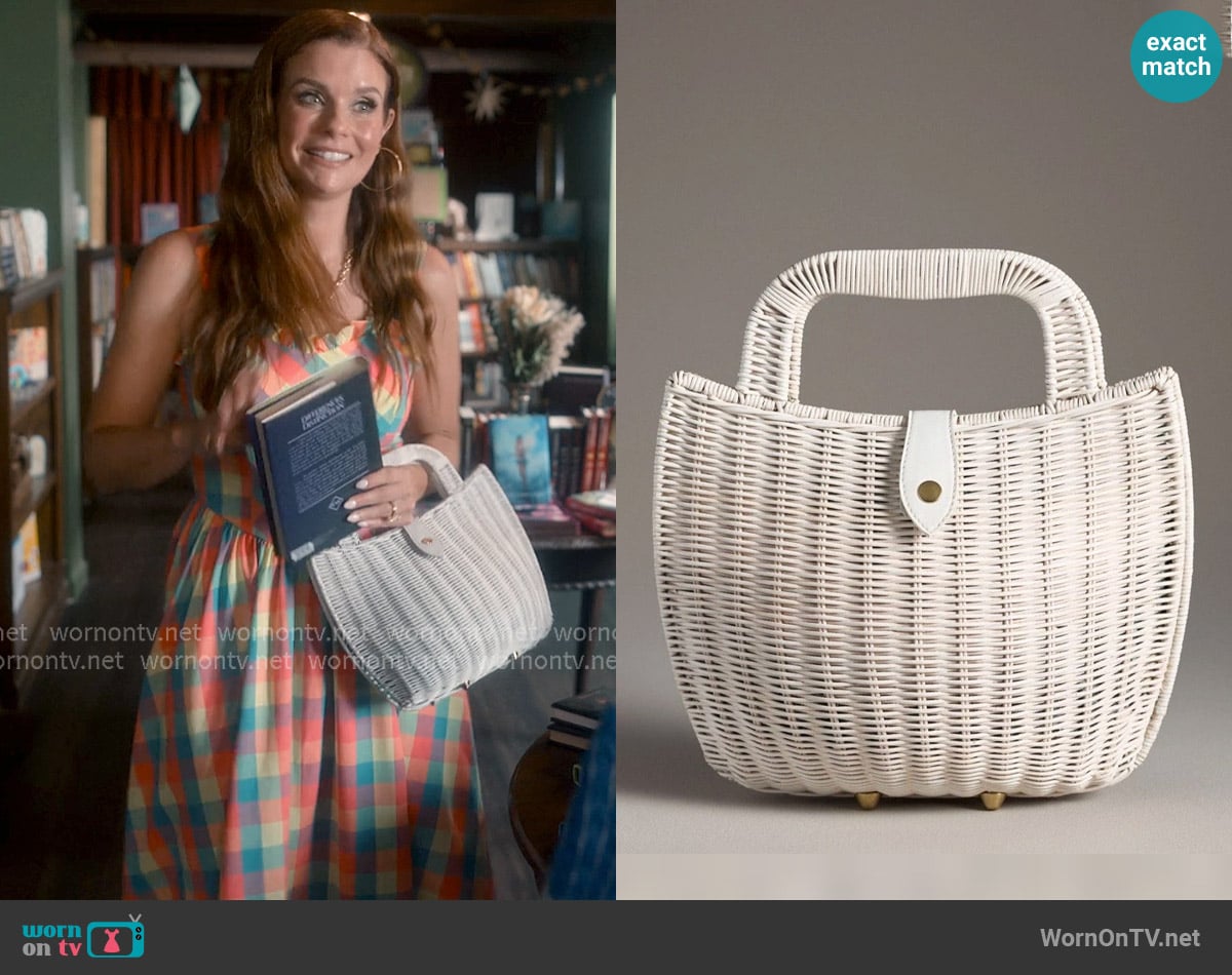 Anthropologie White Bali Woven Wicker Rattan Basket worn by Maddie Townsend (JoAnna Garcia Swisher) on Sweet Magnolias