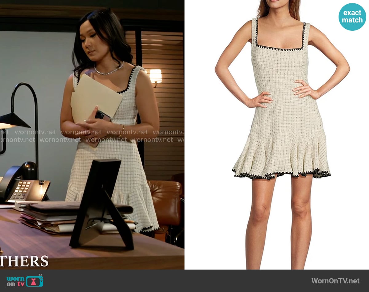 Antonio Melani Aubriella Tweed Square Neck Sleeveless A-Line Dress worn by Caroline Lee (Ellie Wang) on Beyond the Gates