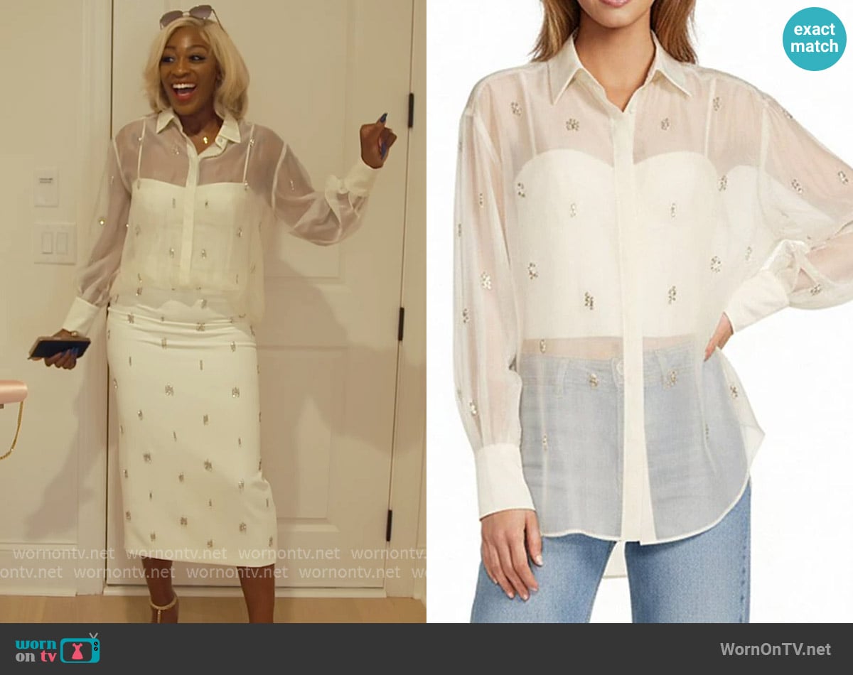 Antonio Melani Priscilla Organza Sheer Jewel Embellished Blouse worn by Tamika on The Real Housewives of Atlanta
