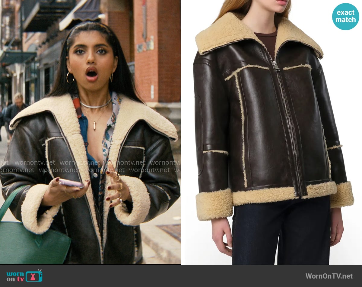 Apparis Calina Bonded Faux Shearling Coat worn by Abhinaya Chilukuri (Avantika) on Not Suitable For Work