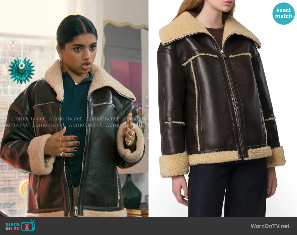 Apparis Calina Bonded Faux Shearling Coat worn by Abhinaya Chilukuri (Avantika) on Not Suitable For Work