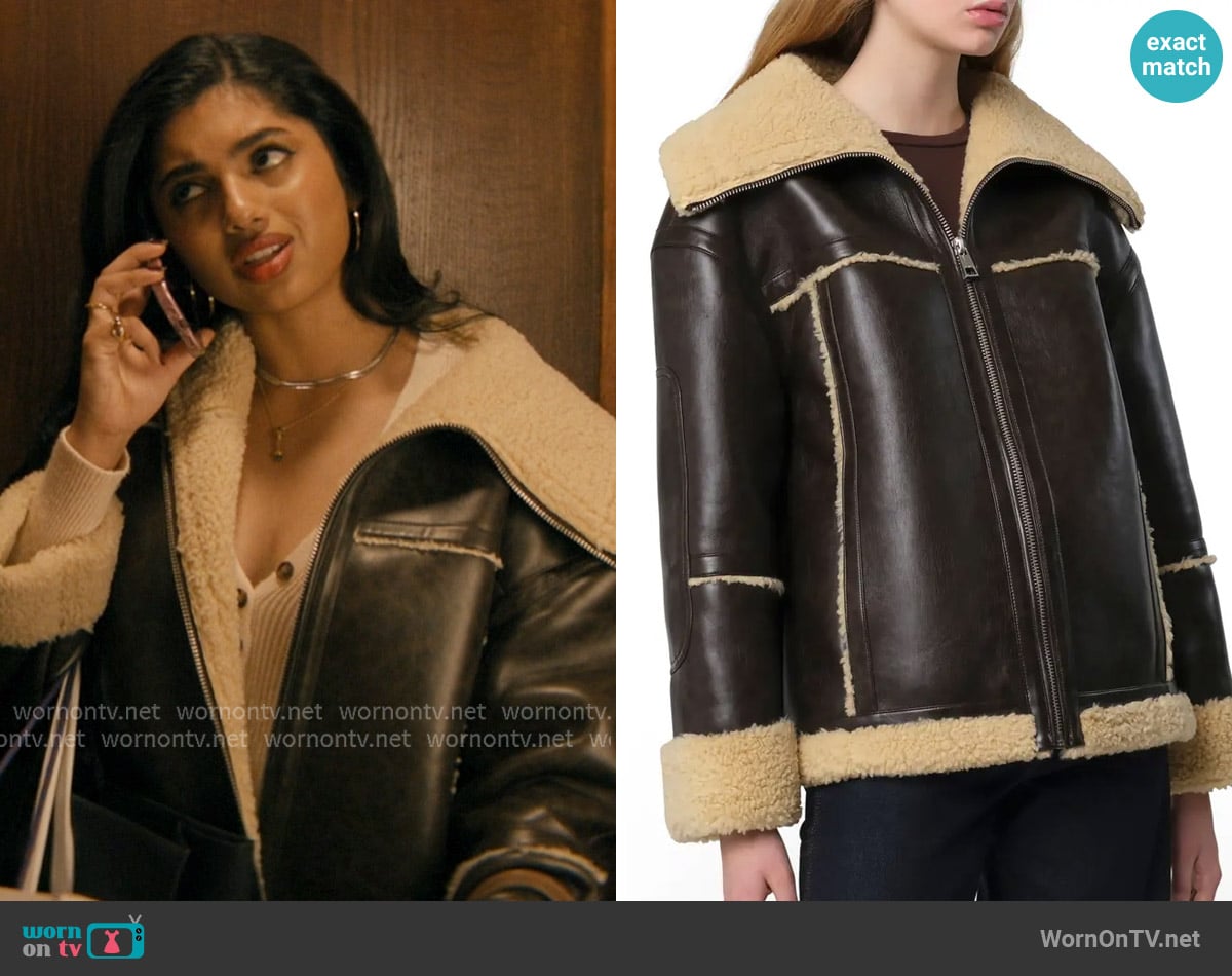 Apparis Calina Bonded Faux Shearling Coat worn by Abhinaya Chilukuri (Avantika) on Not Suitable For Work