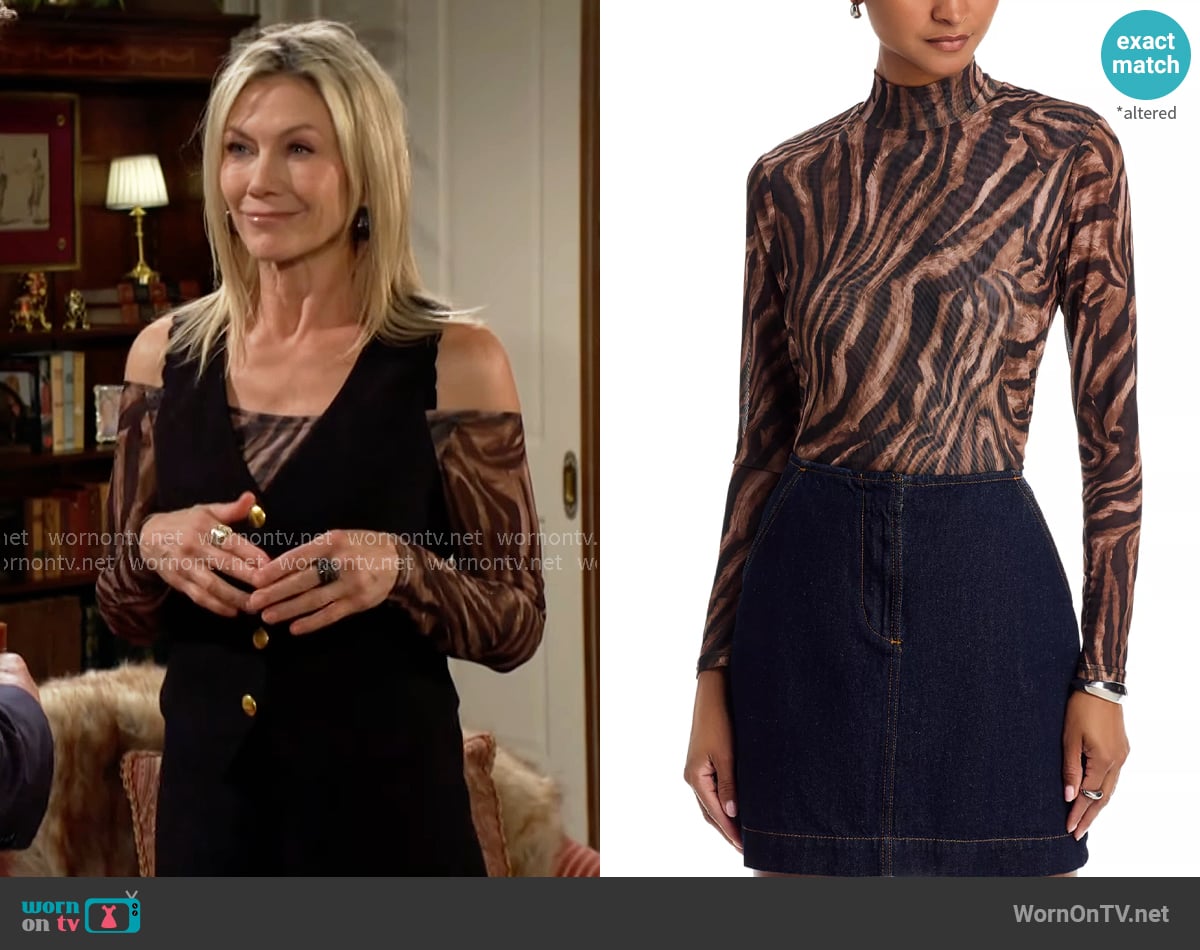 Aqua Animal Print Mesh Long Sleeve Top worn by Patty Williams (Stacy Haiduk) on The Young and the Restless