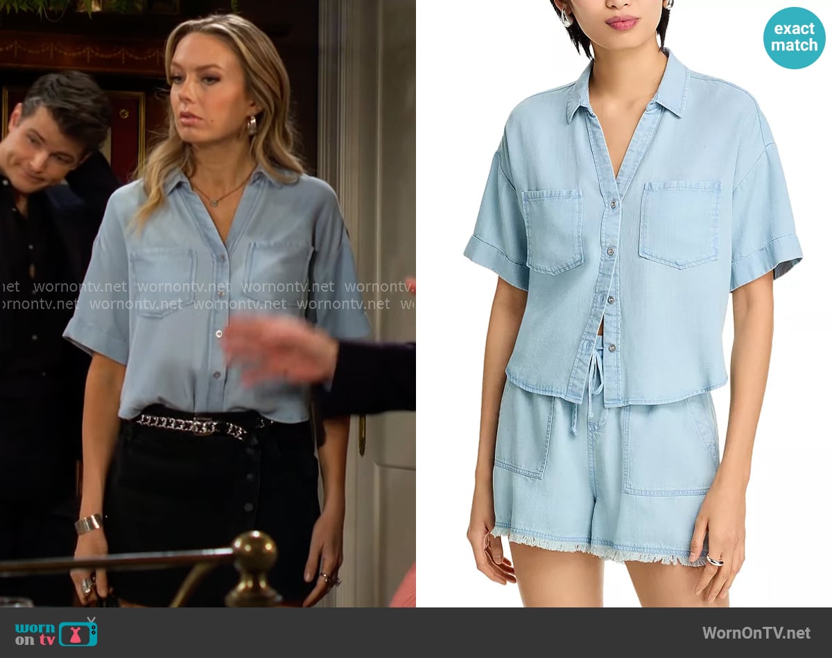 Aqua Chambray Button Front Top worn by Abby Newman (Melissa Ordway) on The Young and the Restless
