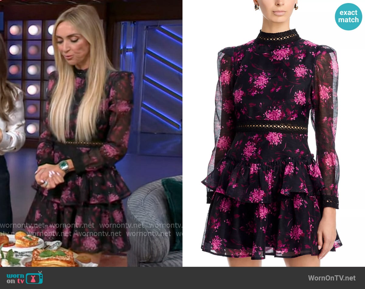 Aqua Mock Neck Long Sleeve Ruffle Mini Dress worn by Giuliana Rancic on The Kelly Clarkson Show